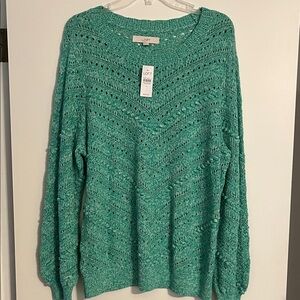 NWT LOFT Women's Textured Knit Green Sweater XL